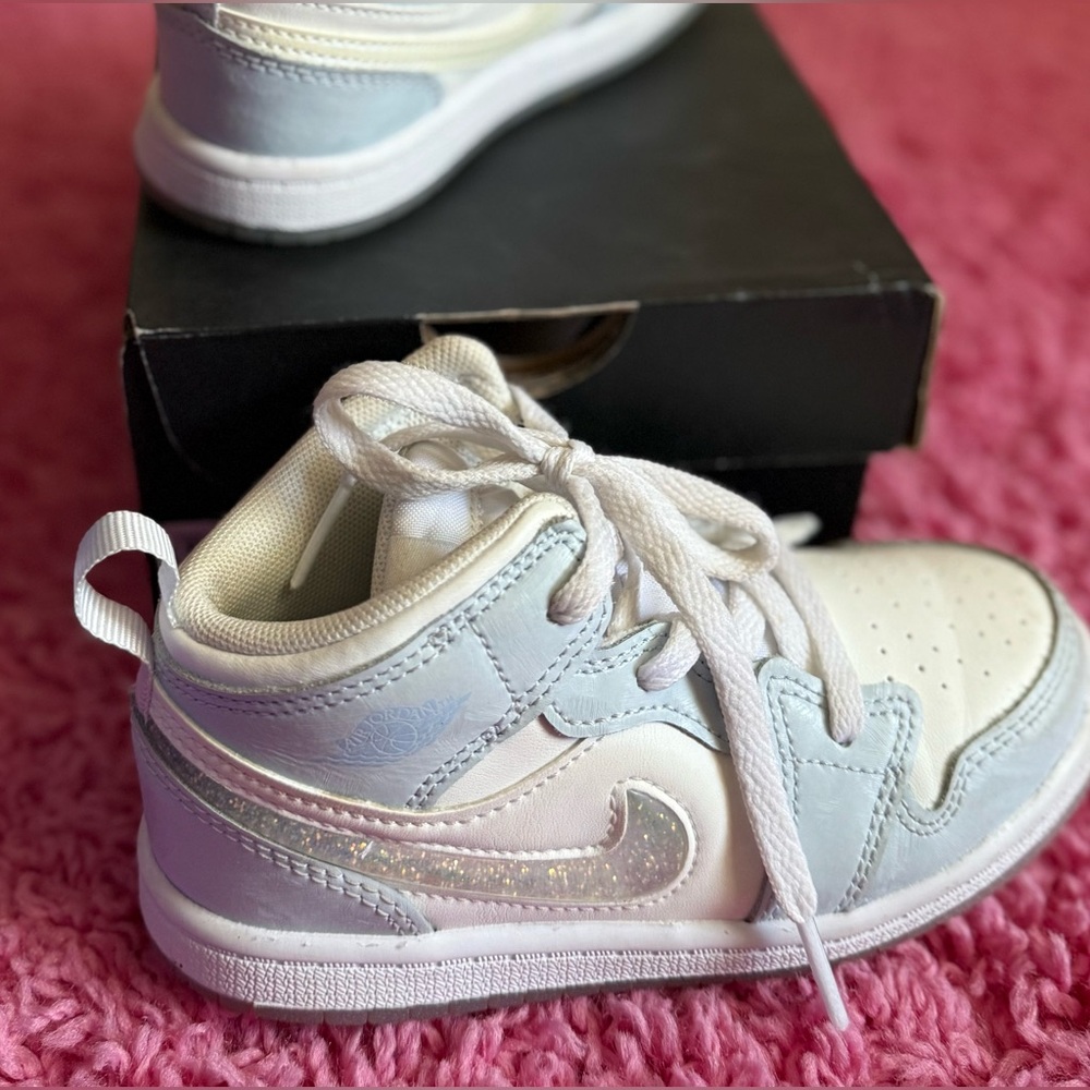 Jordan Kids White and Light Blue Sneakers